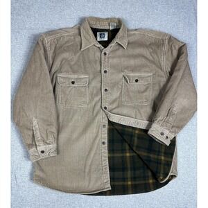 World‎ Island Outdoor Mens 2XL Tan Corduroy Fleece Blanket Lined Plaid Shacket